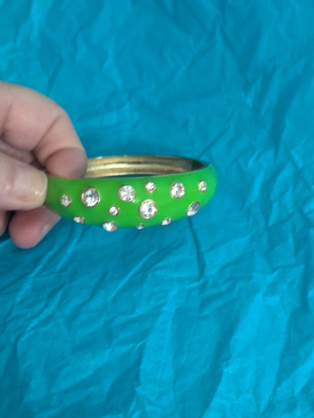 Green Crystal-Embellished Bangle Bracelet